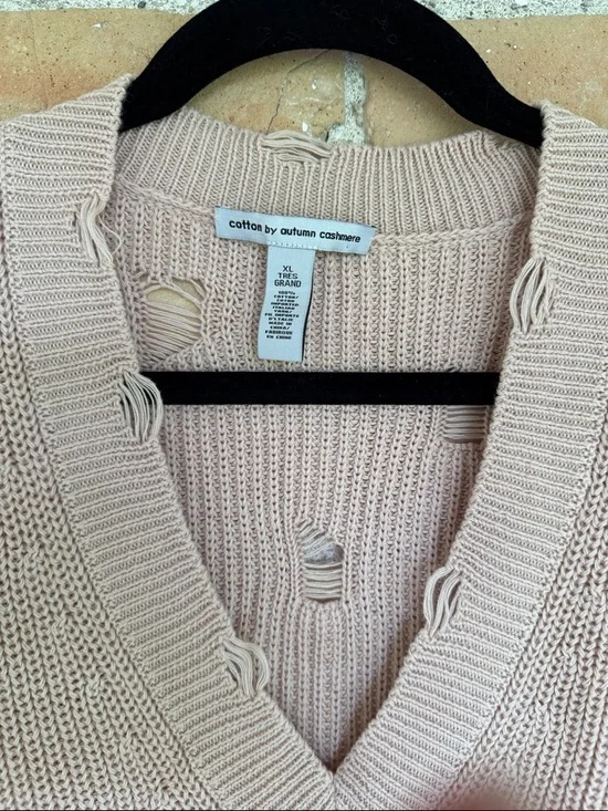 Autumn Cashmere Distressed V-Neck Sweater Vest — Beige - Picture 2 of 3
